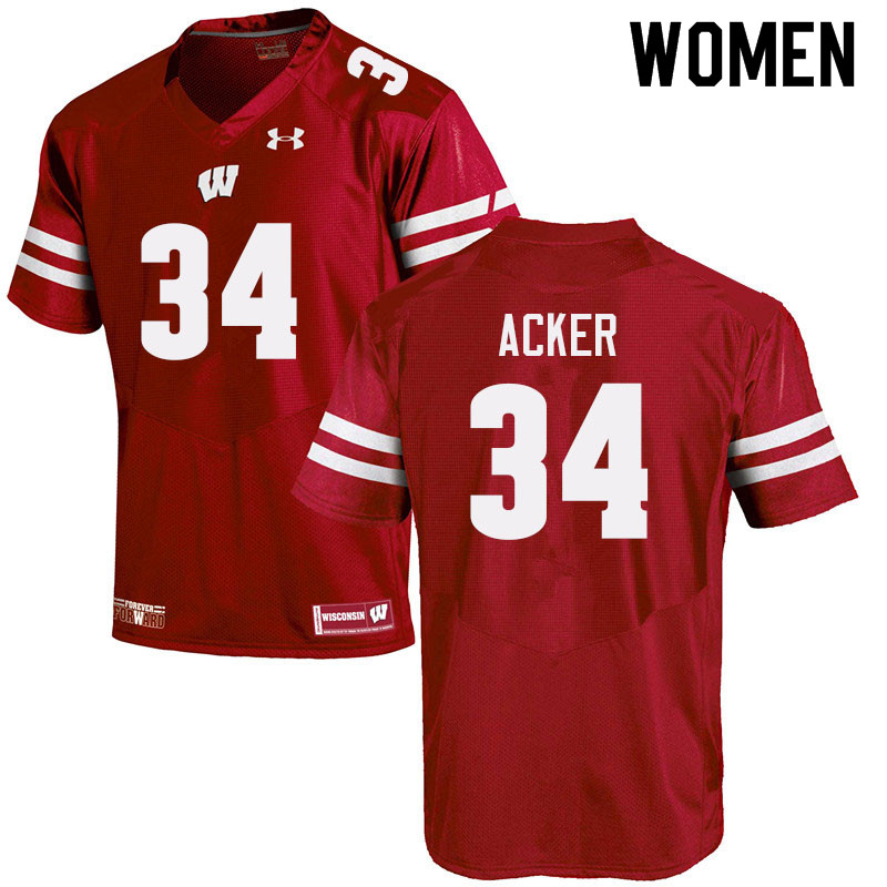 Wisconsin Badgers Women's #34 Jackson Acker NCAA Under Armour Authentic Red College Stitched Football Jersey IT40S71VK
